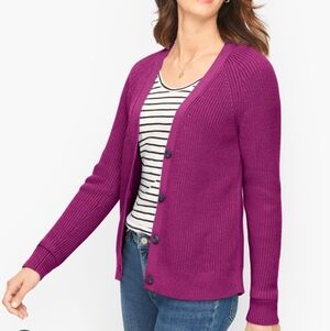 Talbots Plus Shaker Stitch Cardigan Knit Sweater Pink Chunky 2X‎